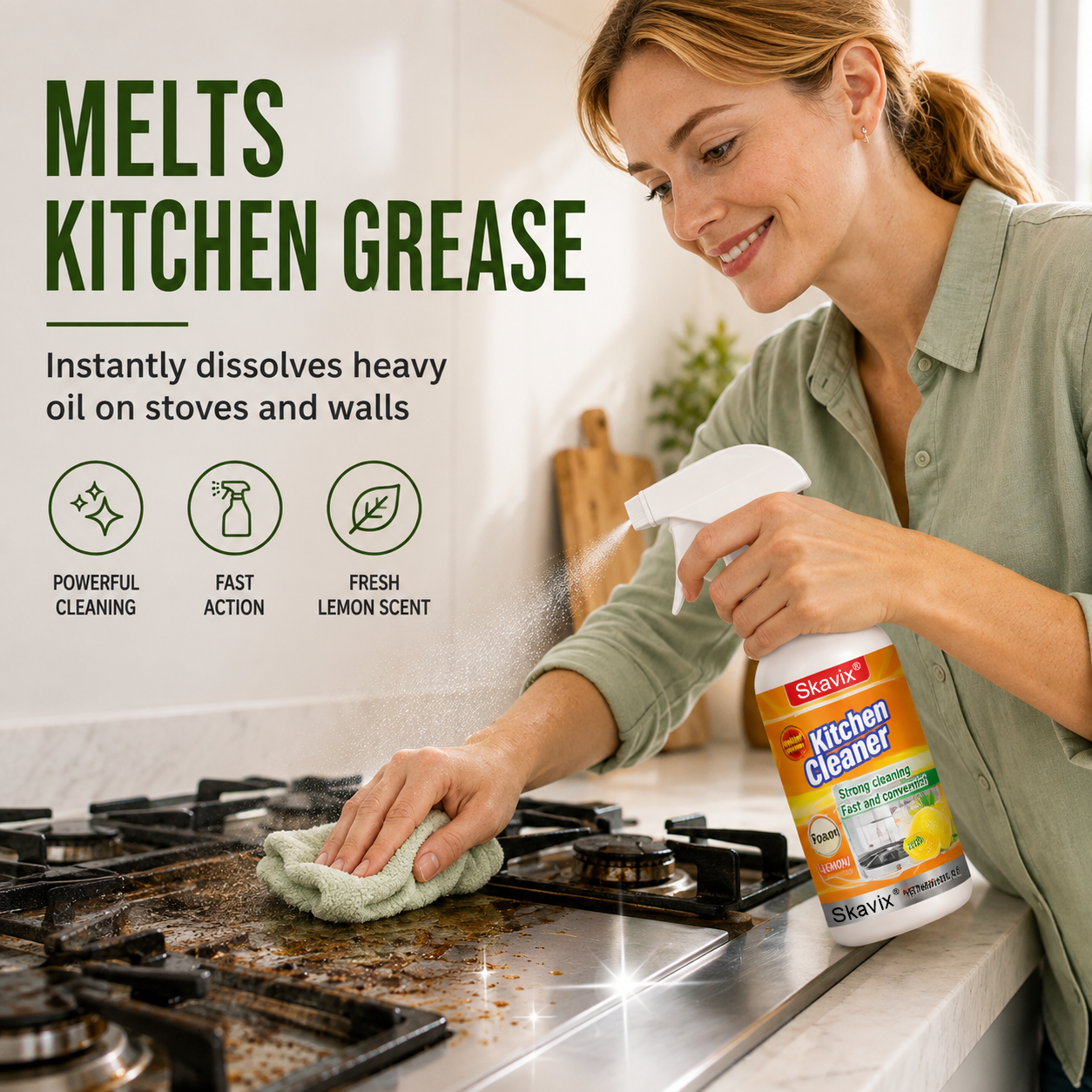 Heavy Duty Foaming Kitchen Degreaser & Oil Stain Remover for Kitchen Surfaces